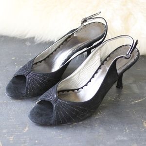 Black suede sling back stillettos